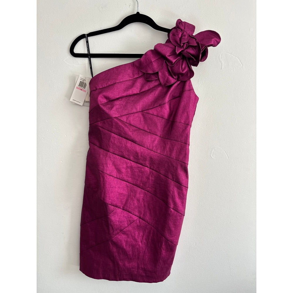 NWT Jessica McClintock Y2K One Shoulder Amethyst Foil Cocktail Dress 10 Floral